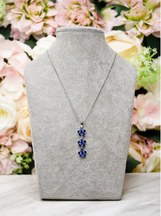Small Daisy Crystal 3 Drop Necklace - Royal Blue